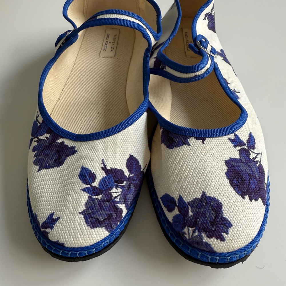 Emilia Wickstead Floral Blue and White Loafers